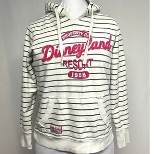 Disney Parks Disneyland Resort Striped Hoodie Pink Chenille Logo White Large